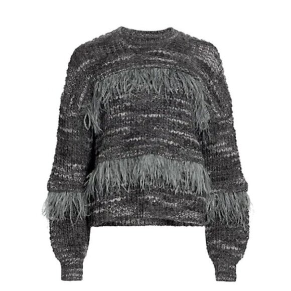 New CINQ À SEPT Melissa Ostrich Feather Crewneck Pullover Sweater NWT Large - Picture 6 of 11